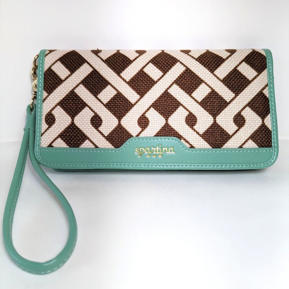 Spartina 449 Madison Linen and Leather Wristlet Wallet NWOT